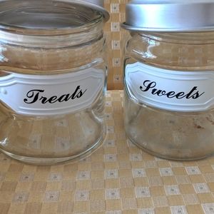 Cannisters SWEETS and TREATS glass with tin sealing lids